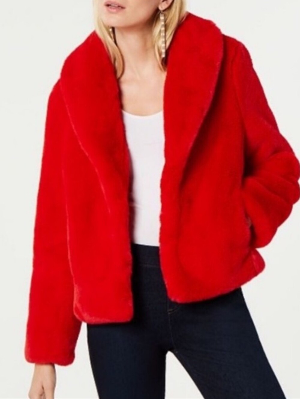 INC International Concepts Red Faux-Fur Teddy Jacket
